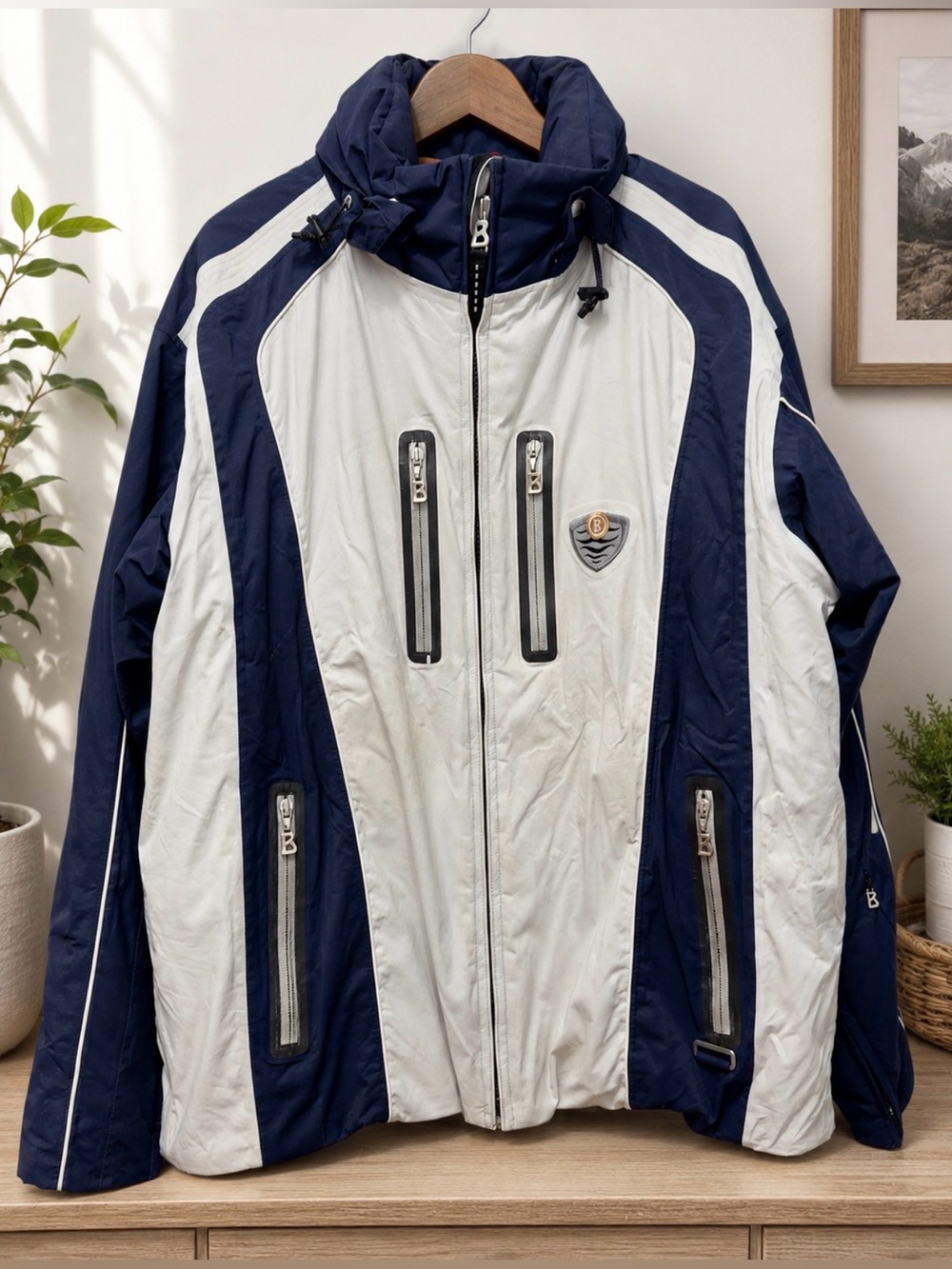 Bogner navy/ gray hooded ski winter jacket size xl